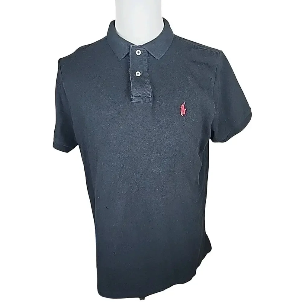 Polo Ralph Lauren Mens Custom Slim Fit Polo Short Sleeve Black Size L Cotton
